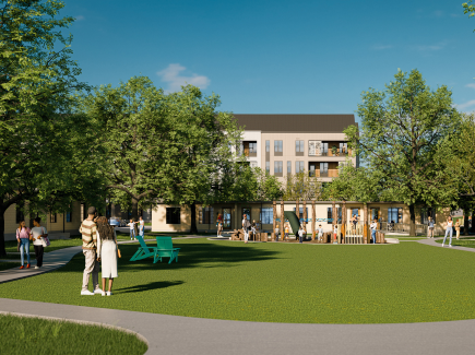 Property rendering of redeveloped pathways at Santa Rita Courts